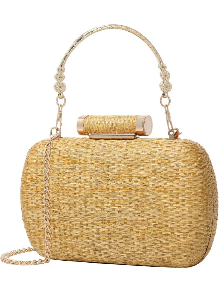 Hand-Woven Straw Clutch Purse, Wicker Evening Handbag, Raffia Beach Bag For